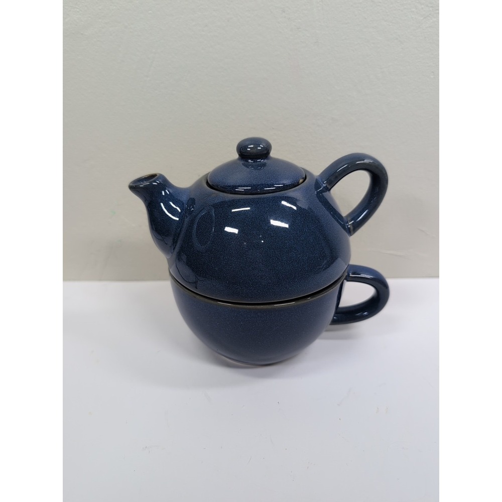 Pier 1 Teapot With‎ Lid & Mug Stoneware Indigo Blue Perfect